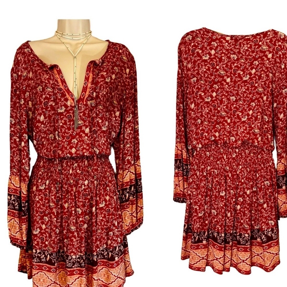 American Eagle Outfitters Boho Floral Long Sleeve Mini Dress Sz Large